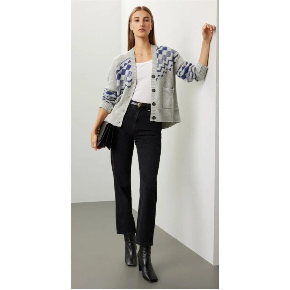 RTR size xs Derek Lam collective grey blue geometric fair isle cardigan chevron